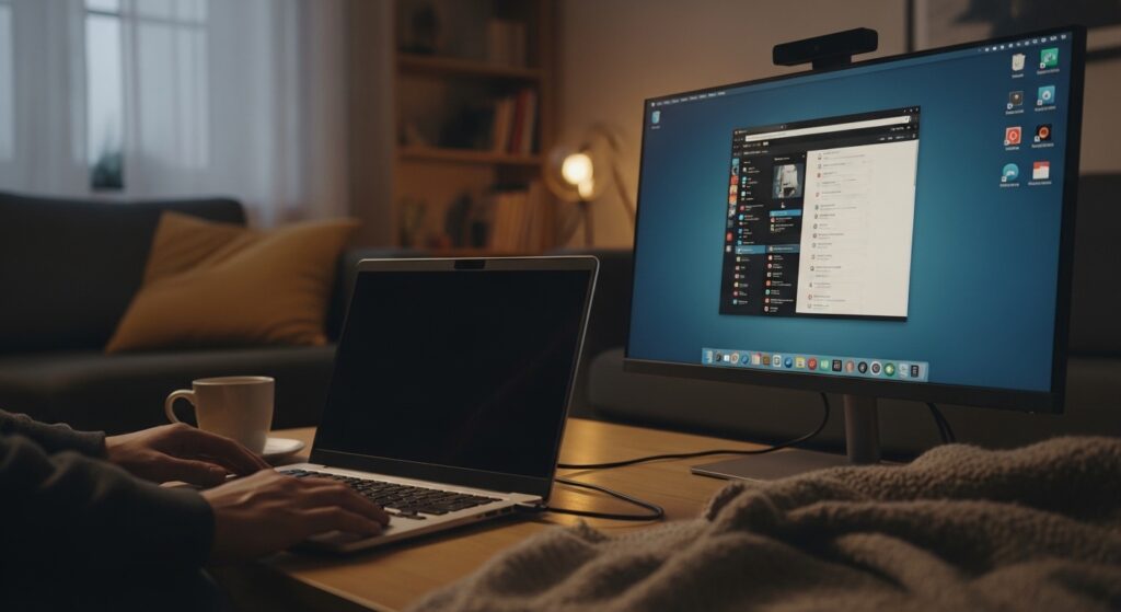 リビングでノートパソコンの画面がつかないので外部モニタに出力して確認