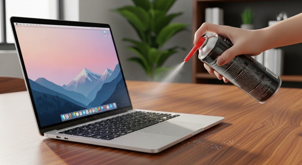 ノートパソコン用のエアダスタで掃除