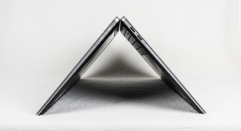 タオルを敷いた上にノートパソコンを「V字」の逆さまに置く